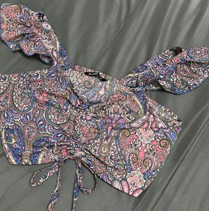 Paisley Print Off-Shoulder Crop Top