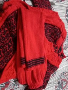 Red Knitted Girls Cardigan Set