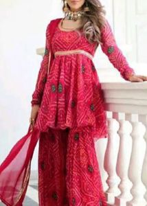 Pink Bandhani Full Gher Sharara