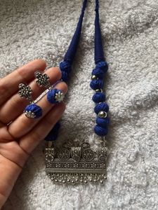 Oxidised Earrings With Thred Jewellery Set