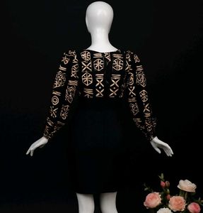 Patterned Blouse &amp; Black Skirt Set