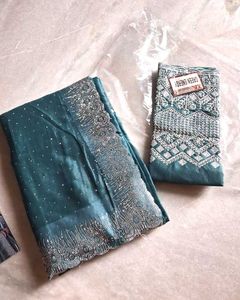 Elegant Teal Embellished Saree