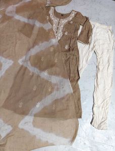 Brown Embroidered Kurta Set