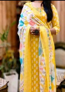 Yellow Printed Kurta Set