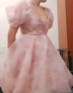 Pink Puff Sleeves Princess Mini Dress