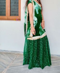 Bottle Green Lahenga With Tie Dye Dupatta