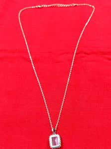 Rose Gold Necklace with Rectangular Pink Pendant