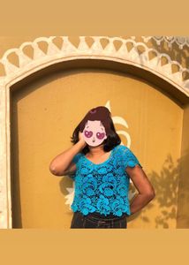 Blue Lace Cap Sleeve Top
