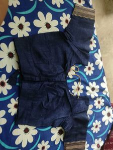 Blue Saree With Golden Line...