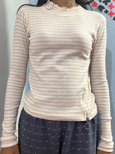 Cute Pink Stripped Full Sleeve Top