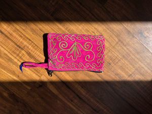 Pink Embroidered Pouch
