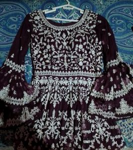 Pakistani Sharara Set..Maroon Colour net Embroider