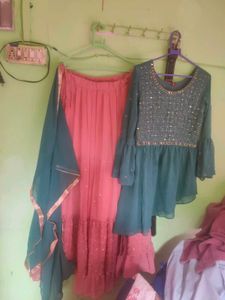 Teal &amp; Coral Embellished Outfit