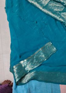 new chiffon ferozi Blue Banarasi Saree