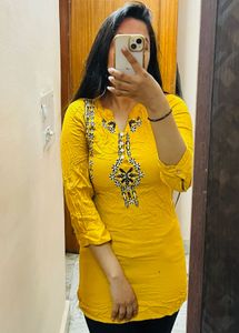 Sunny Yellow Embroidered Kurti