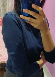 Hi-Neck Ribbed Top (Navy Blue)