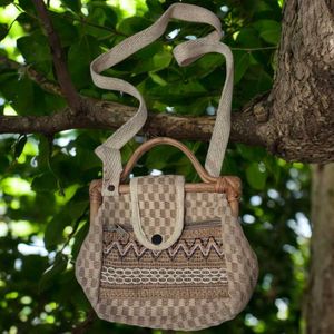 Handwoven Boho-Chic Sling Bag with Bamboo Handles