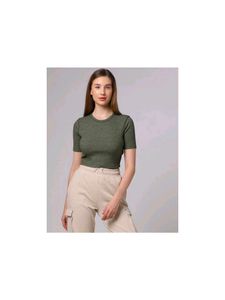 Olive Green Ribbed Crop Top