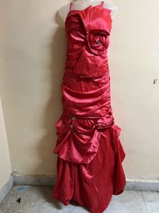 Pintrest Peach Designer Fishcut Silk Gown