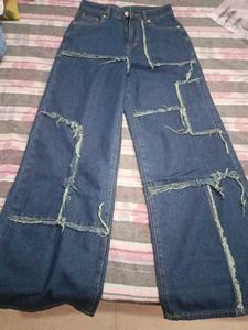 Distressed Patchwork Wide Leg Jeans