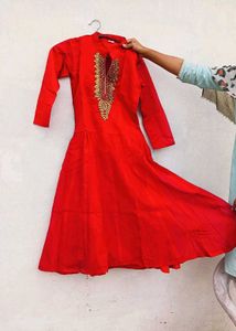 Red Embroidered Kurta Set