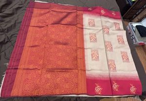 🆕 Ivory Red Silk Saree