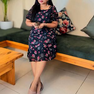 Black Floral Print Midi Dress