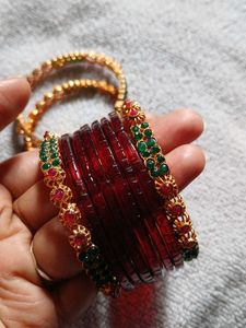 Emerald &amp; Ruby Gold Bangles (Set of 4)
