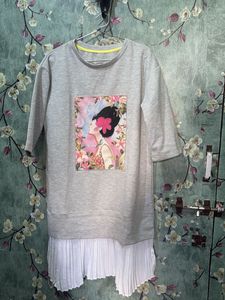 Korean Grey Graphic Print T-Shirt Dress