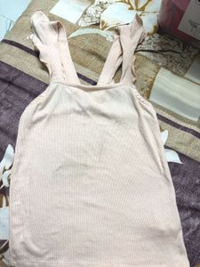 Soft Pink Ribbed Tank Top with Ruffle Straps..