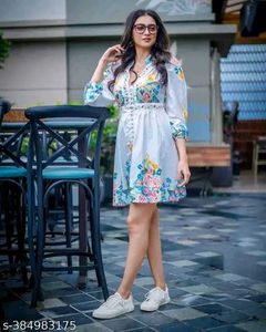 Puff Sleeve Stylish Floral Printed Dress For Women