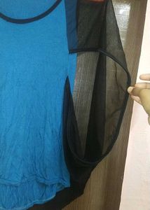 Blue Top with Sheer Overlay