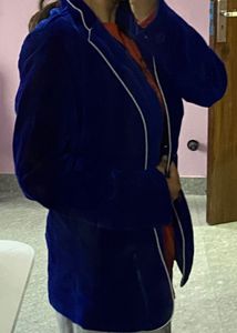 Navy Blue Velvet Coat Casual Regular Wear