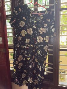 Black Floral Mid Length Dress