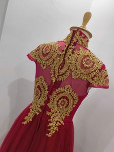 Elegant Maroon &amp; Gold Party Gown