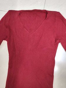 Burgundy V-Neck Top