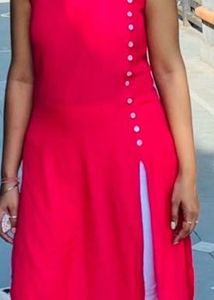 Hot Pink Button-Down Sleeveless Dress