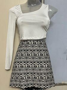 Corset One-Sleeve Top &amp; Patterned Mini Skirt