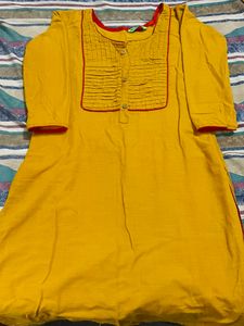 Mustard Kurti with Detailed Neck