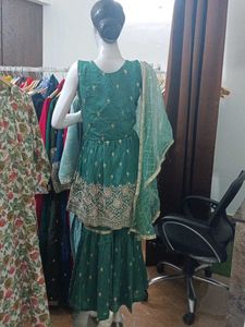 HEAVY WORKED A LINE KURTI WITH FLAERED SHARARA SET