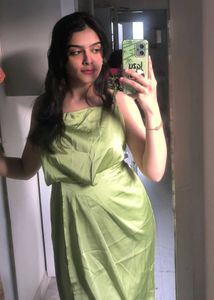 Green Satin Midi Dress