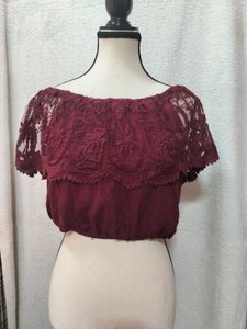 Burgundy Lace Off-Shoulder Crop Top NEW!!!