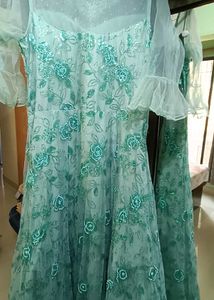 Beautiful Mint Green Embroidered Gown with Dupatta