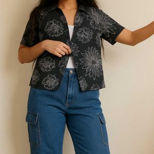 Floral Black Shrug Type Shirt For Summers