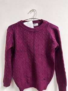 Cable Knit Pullover Sweater Wine colour