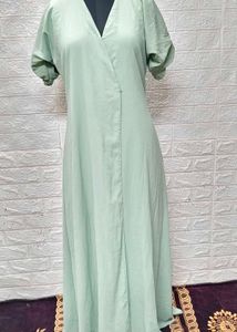 Sea Green Long Maxi Gown With High Slit