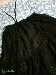 Black Embroided Long Skirt