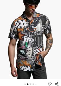 Graphic Print Short Sleeve Button-Up
