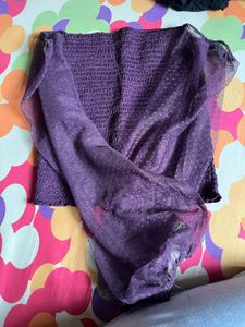 [34B] Purple Sheer Sleeve Top