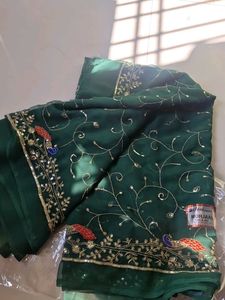 Rajputi chiffon New dark green Saree